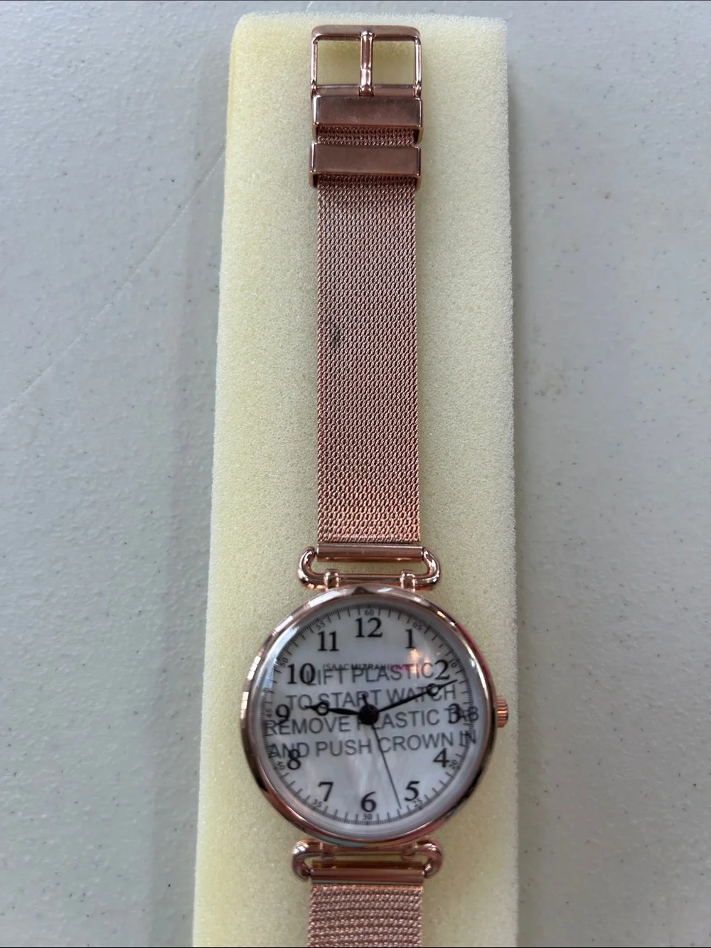 Isaac Mizrahi Rose Gold Tone Watch with Pale Pink Mesh Strap